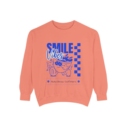 Coral sweatshirt with blue graphic and text on a white background