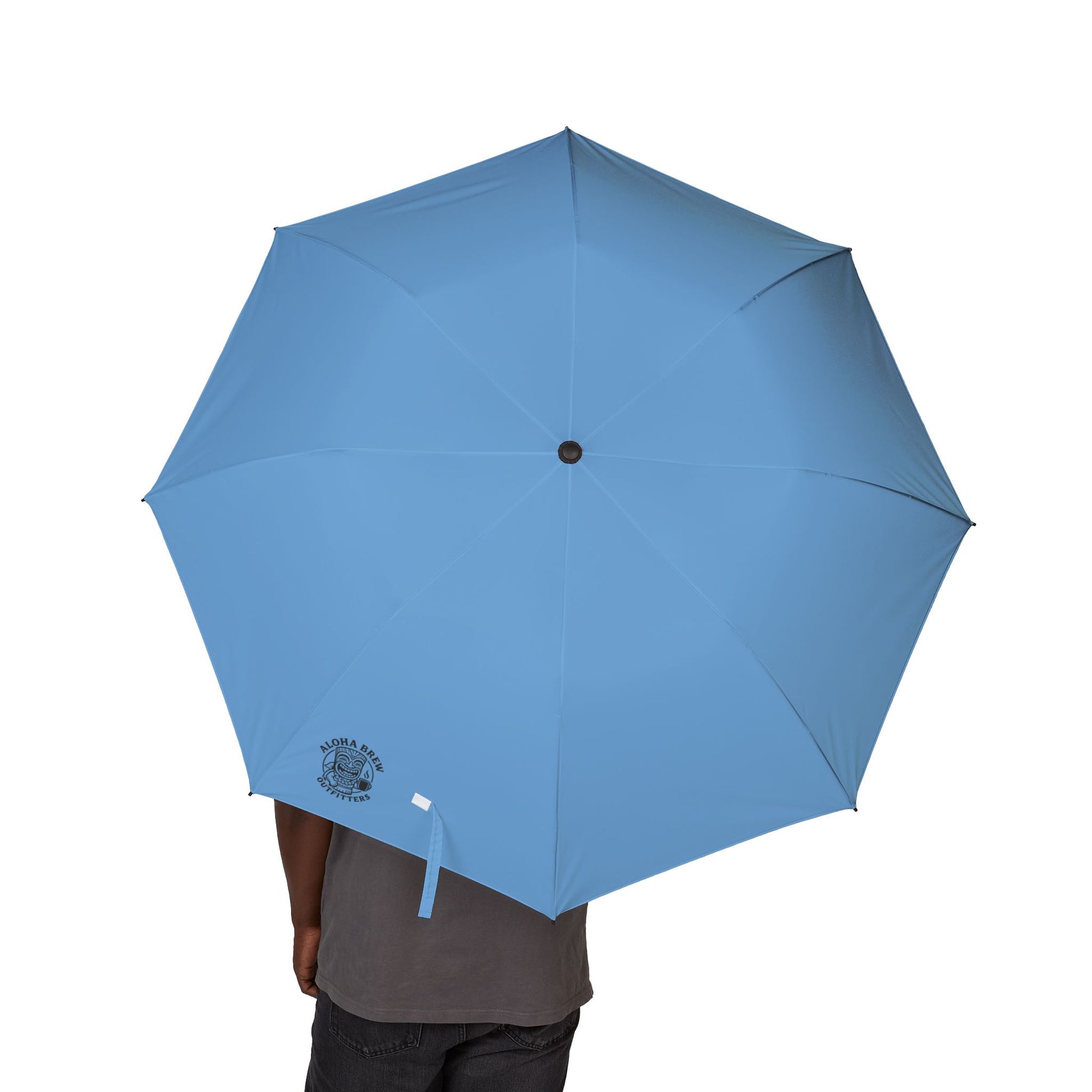 Blue Aloha Brew compact umbrella open rear view