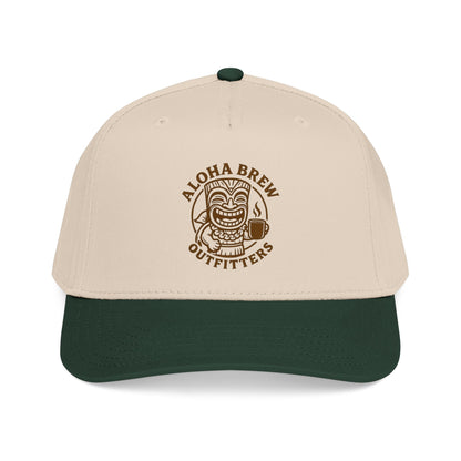 Beige and green cap with Aloha Brew Outfitters logo on a white background