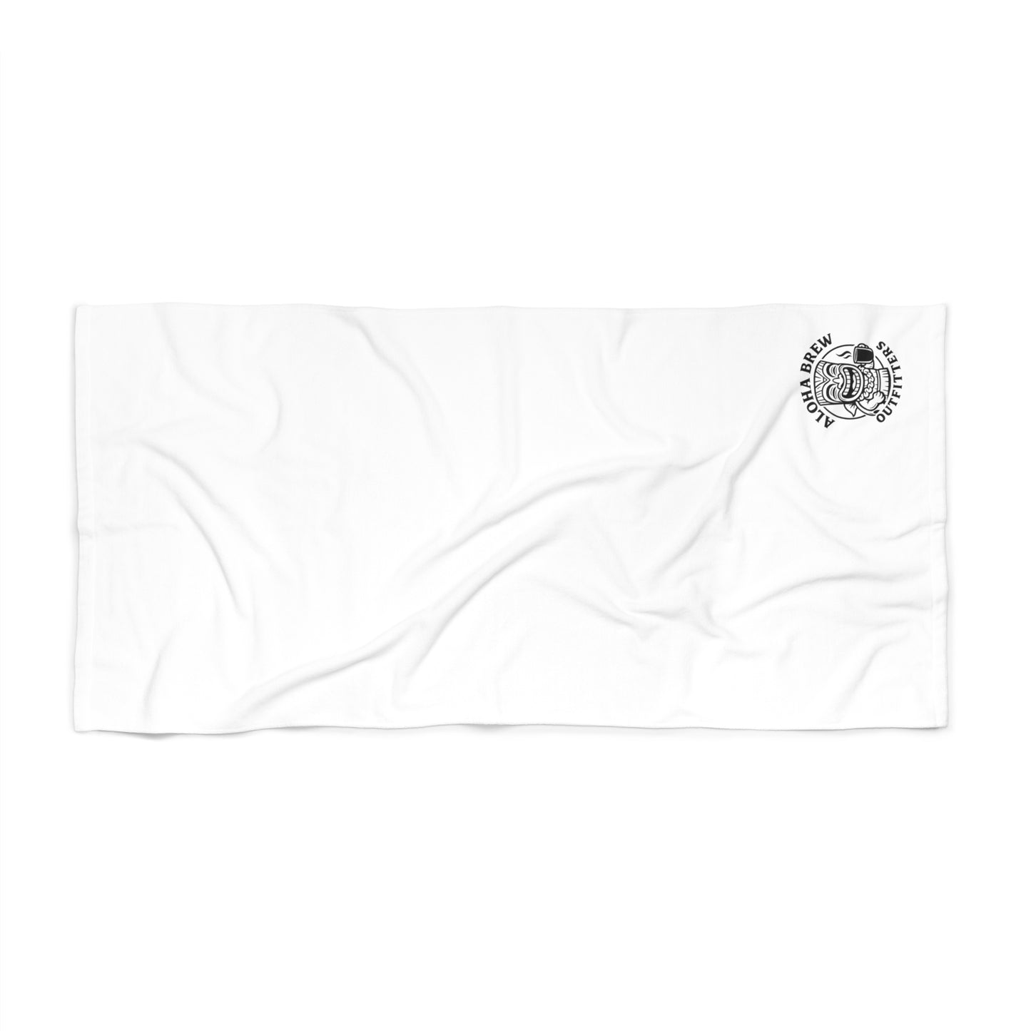 Beach Towel — Minimal Coastal Seal Design (White, Small Logo)