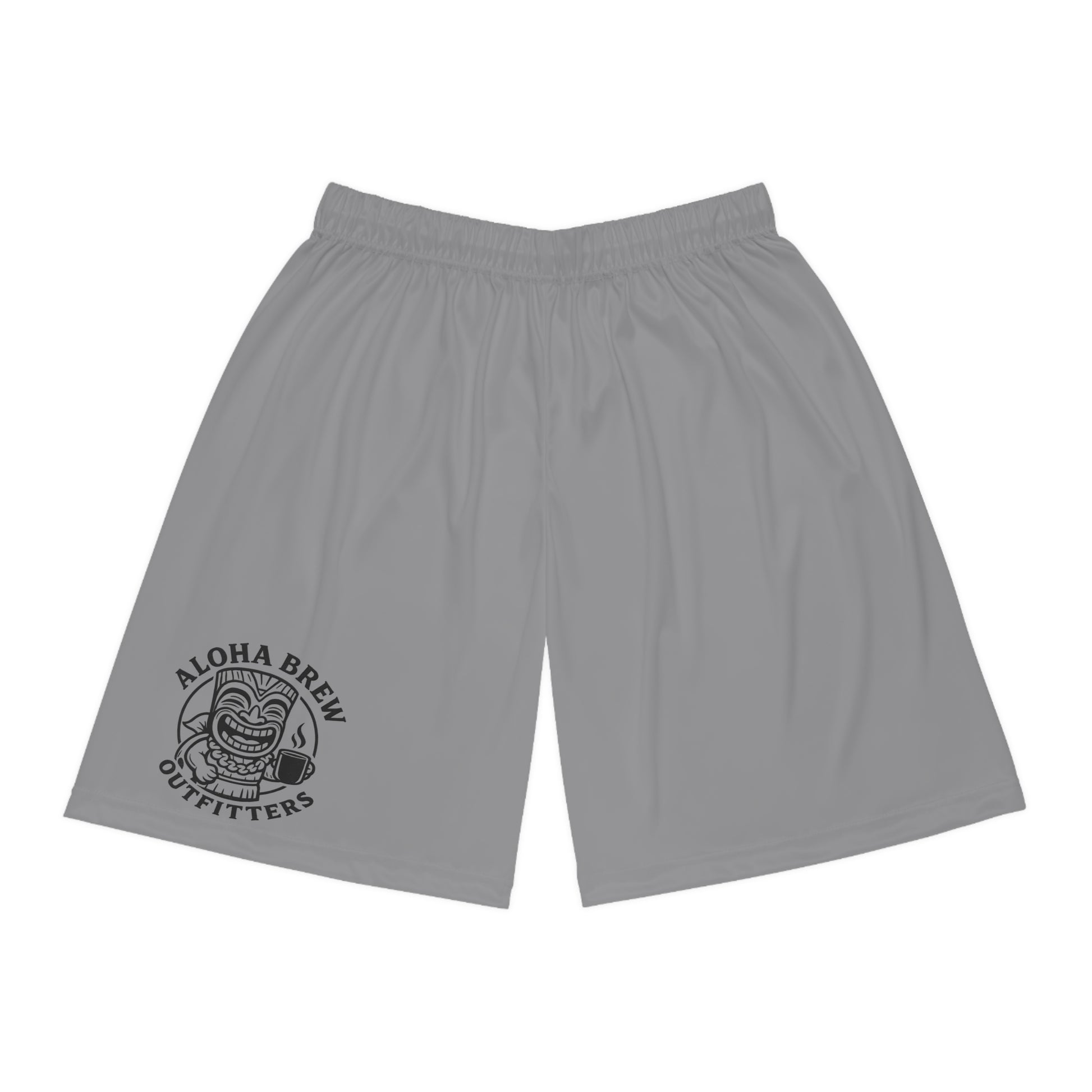 Grey athletic shorts with aloha brew outfitters graphic logo