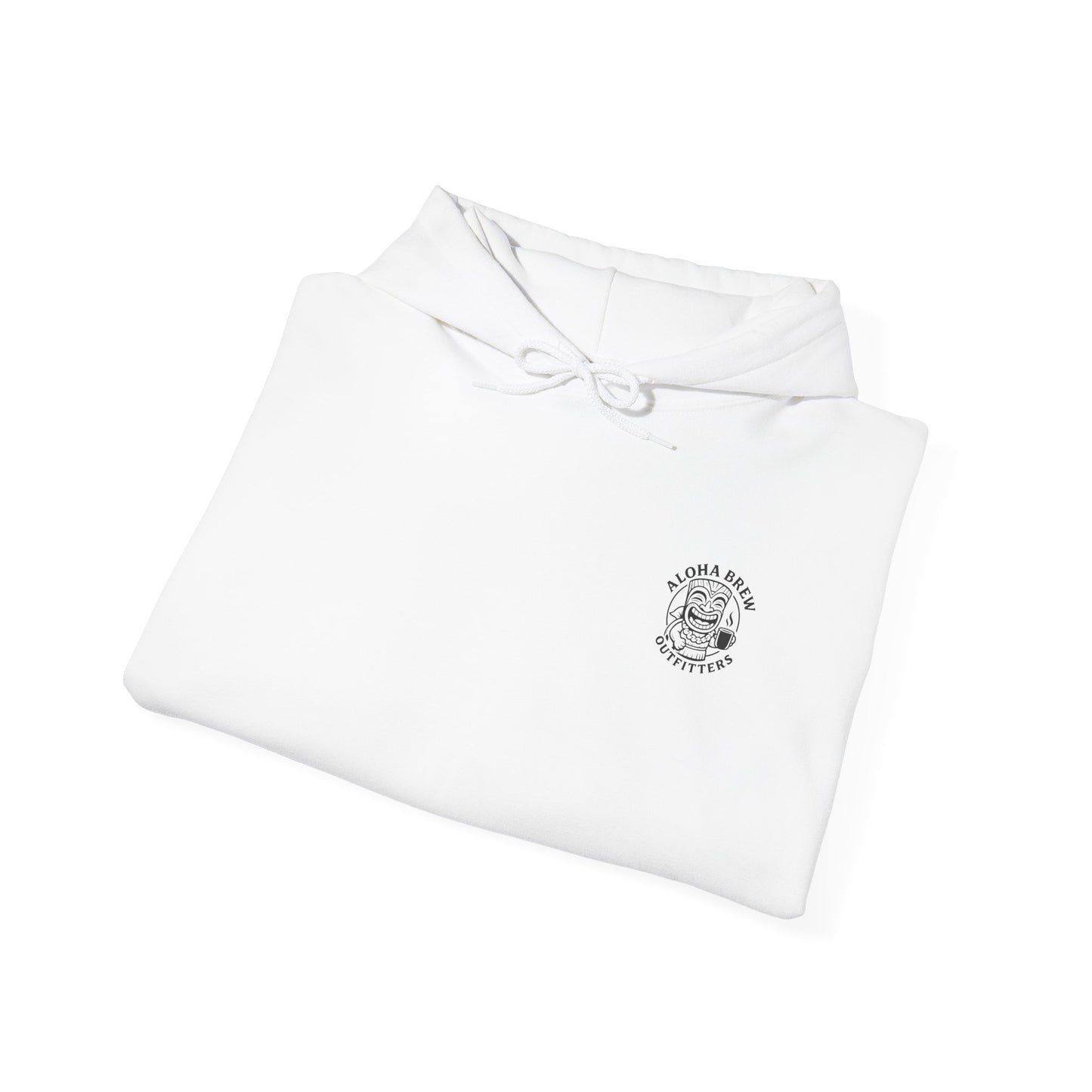 White hoodie with a black design on a white background