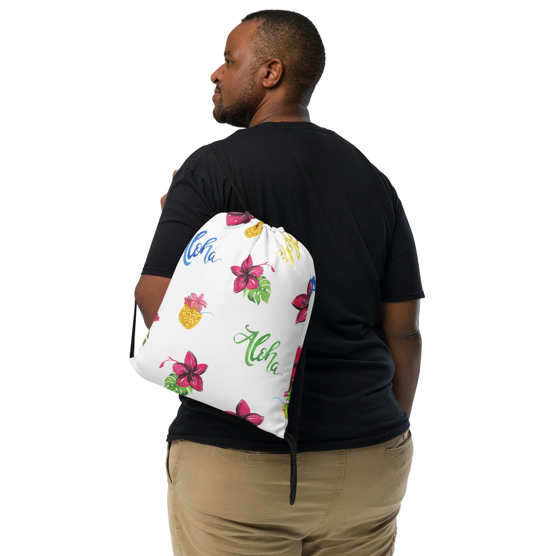 Lightweight beach drawstring bag with floral design