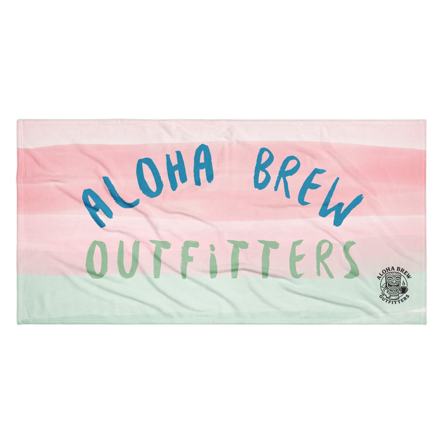 Soft Aloha beach towel with pastel design and logo front view

