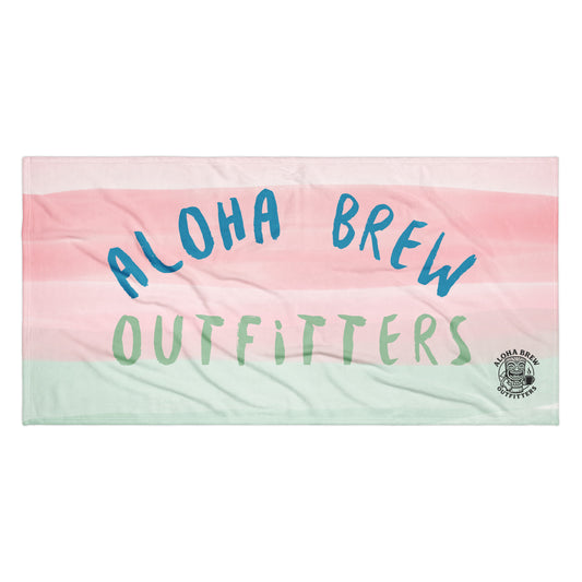 Soft Aloha beach towel with pastel design and logo front view
