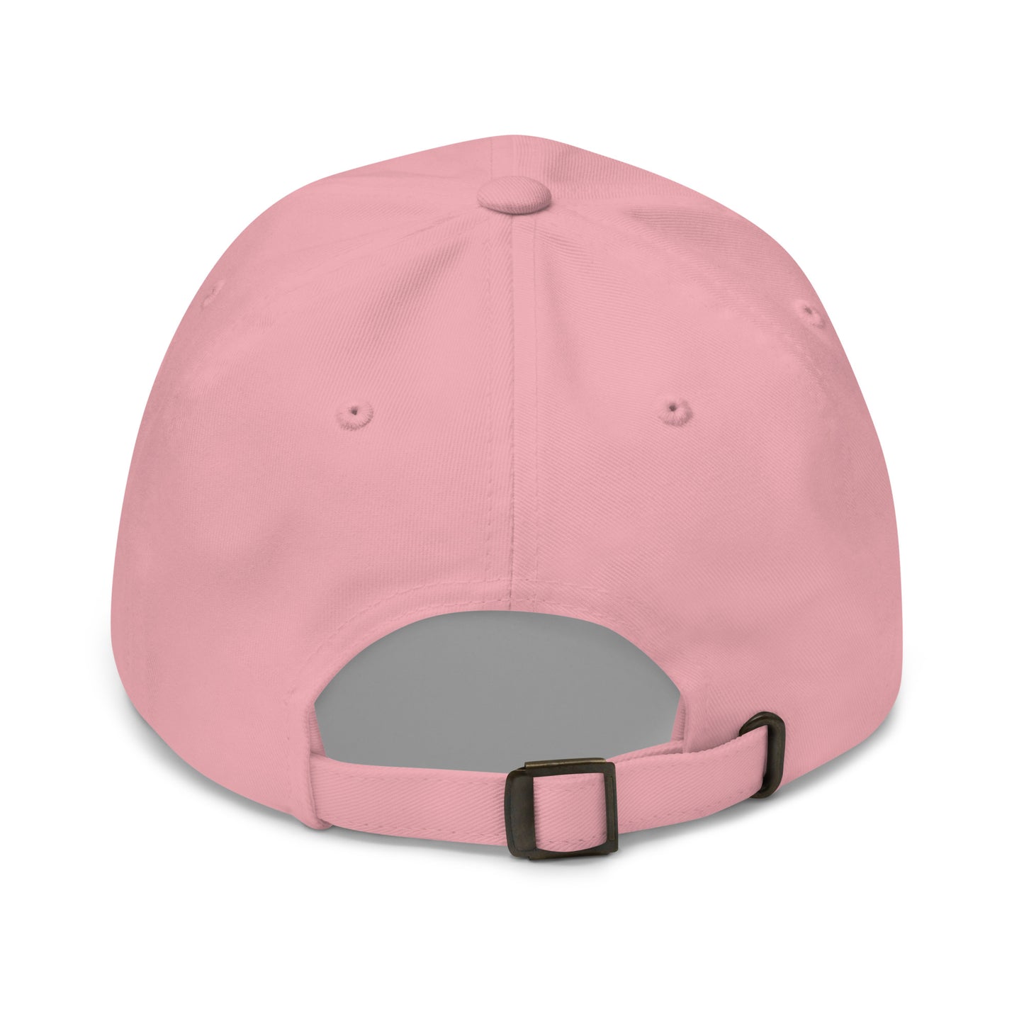 Adjustable strap back view of cotton baseball cap