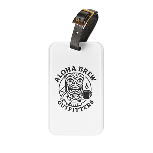 Aloha Brew luggage tag with adjustable strap front view