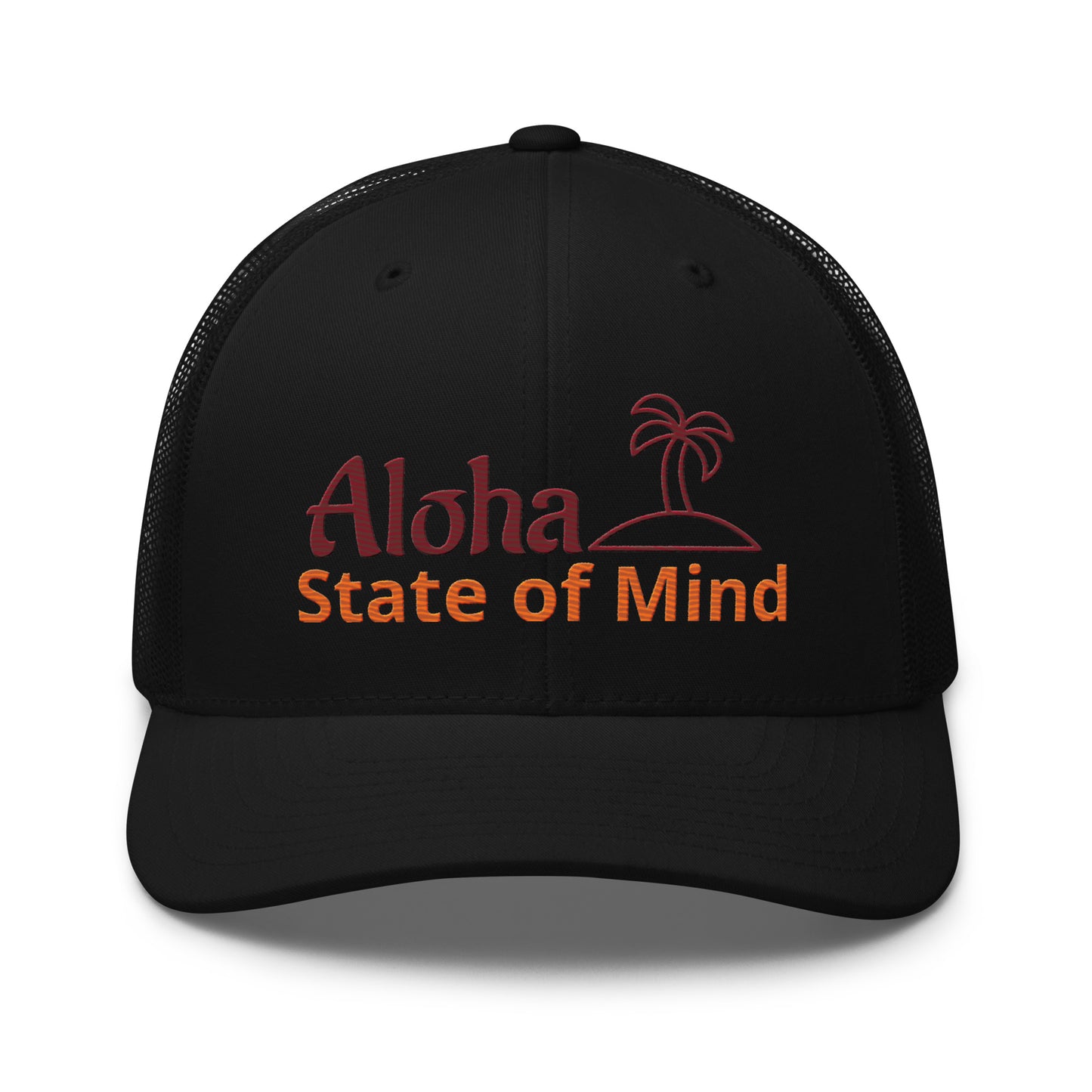 Black Aloha State of Mind trucker hat front view