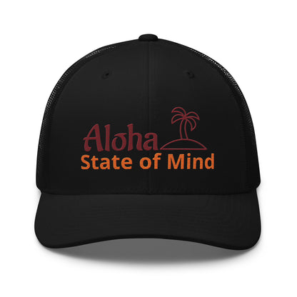 Black Aloha State of Mind trucker hat front view