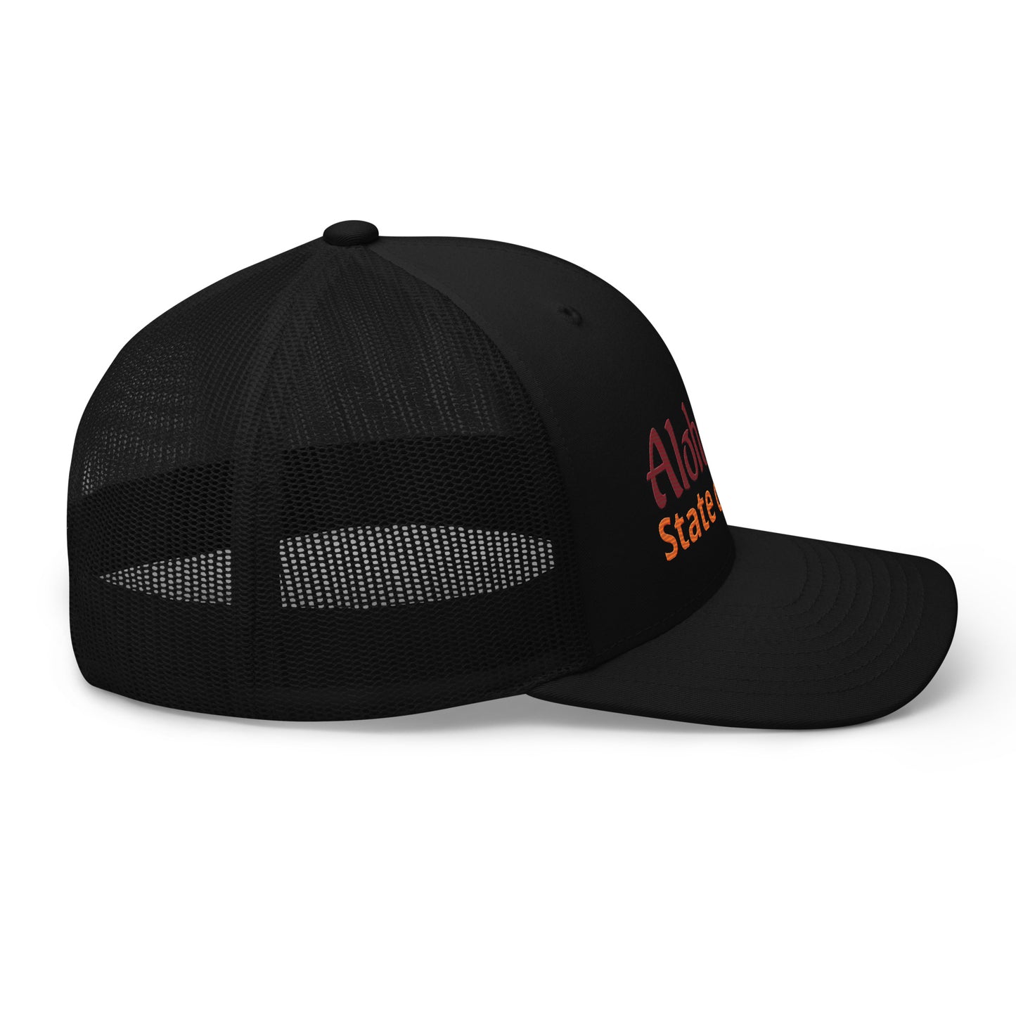 Black mesh cap with a logo on a white background