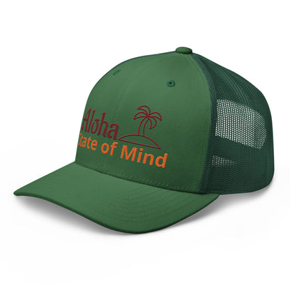 Green cap with 'Aloha State of Mind' text and palm tree design on a white background