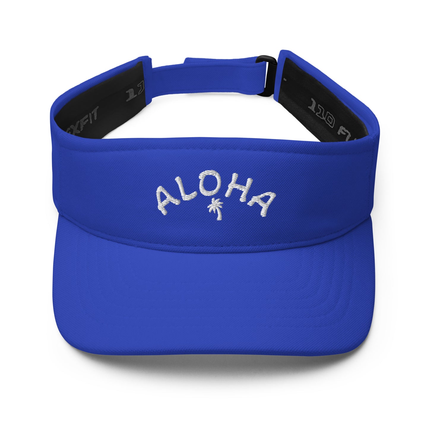 Blue adjustable sun visor cap with embroidered logo